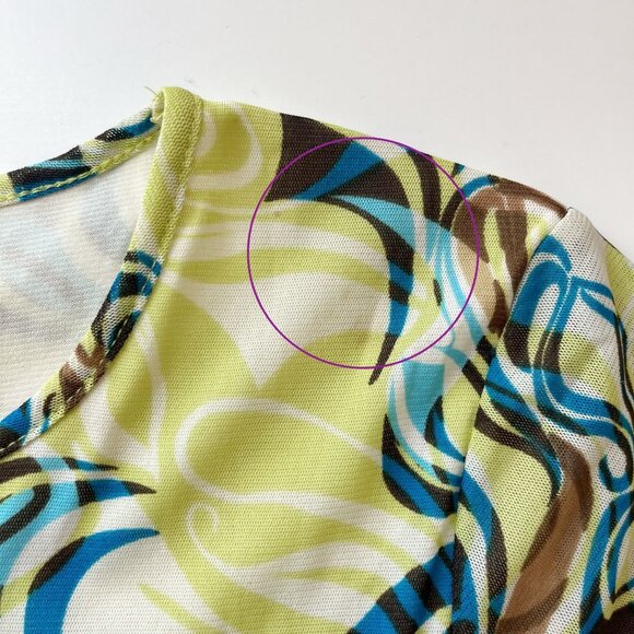 Vintage Y2K Funky Print Mesh Lettuce Hem Short Sleeve Top - Size Small - Picture 7 of 7